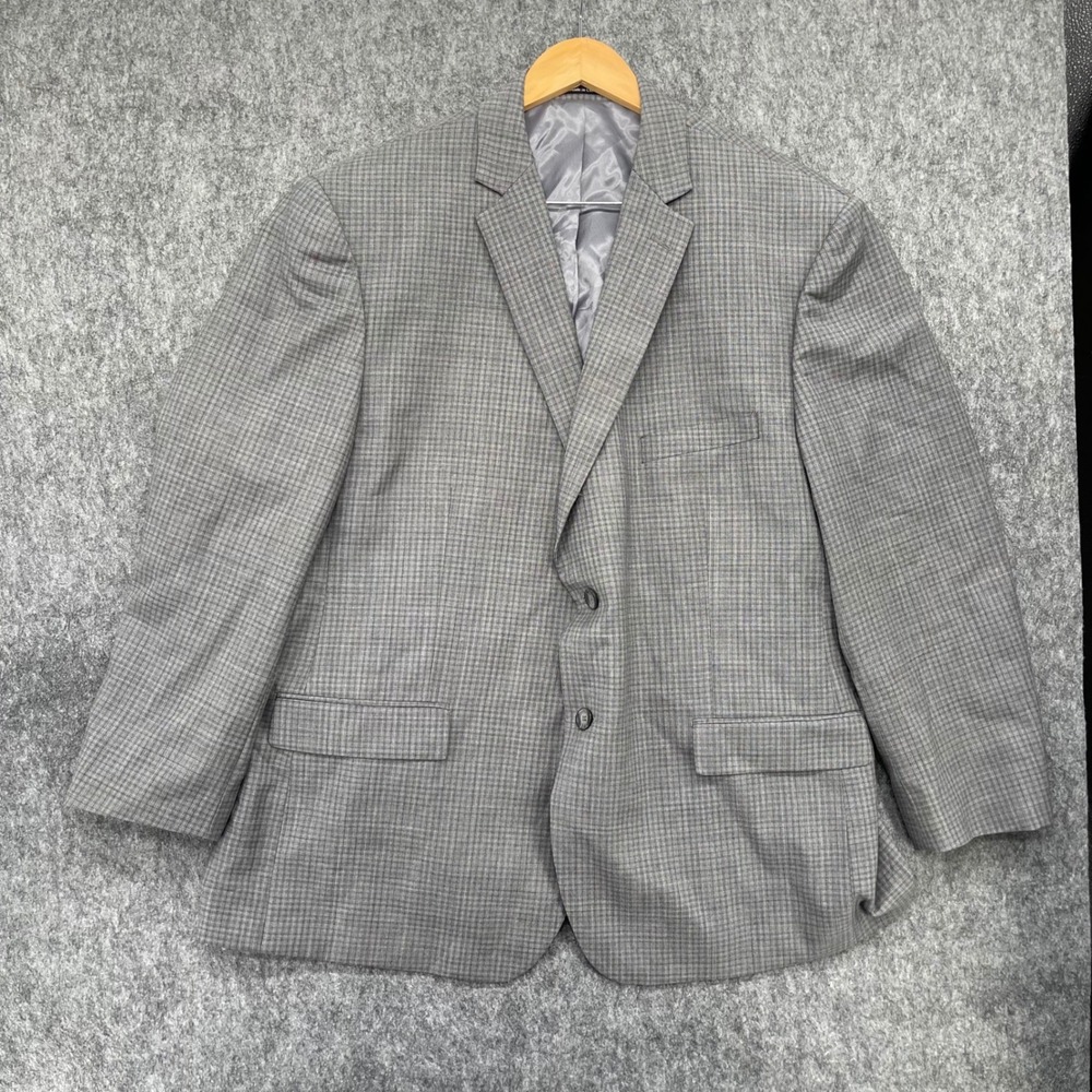 Pronto Uomo Platinum Blazer Mens 52R Grey Plaid Wool Blend 2 Button Sport Coat